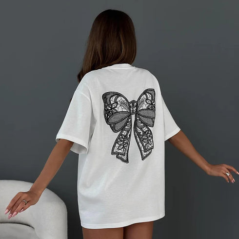 Casual Bow Short-Sleeved T-Shirt for Women