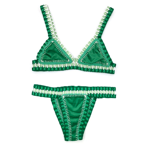 Pink Crochet Triangle Bikini Set