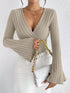 Women's Long-sleeved V-neck Striped Slim Fit Top