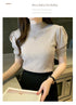 Women's Puff Sleeve Knitted Blouse with Half Turtleneck