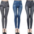 Women's Denim Print Slim Leggings in Black and Blue