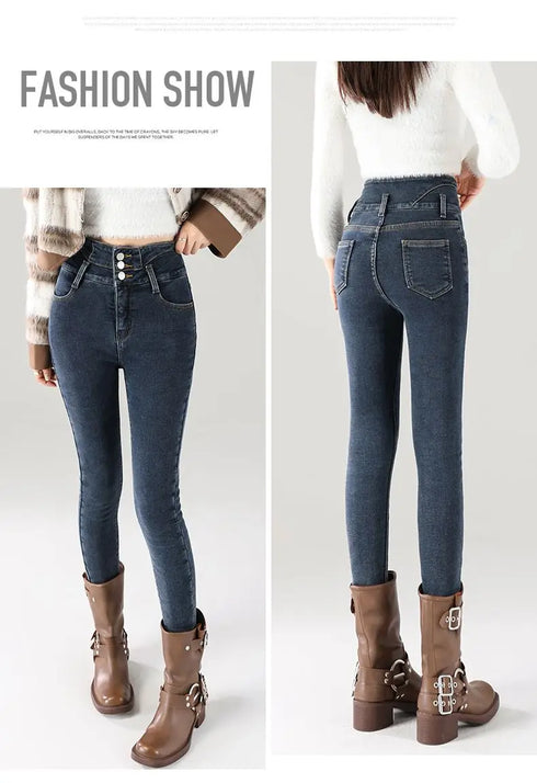 High Waist Fleece Lined Skinny Jeans for Women