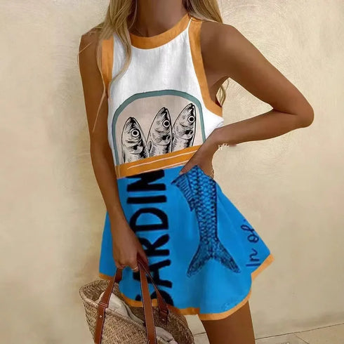 Women’s Puzzle Print Sleeveless Mini Dress