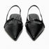 Slingback Flat Bottom Black Leather Women’s Sandals