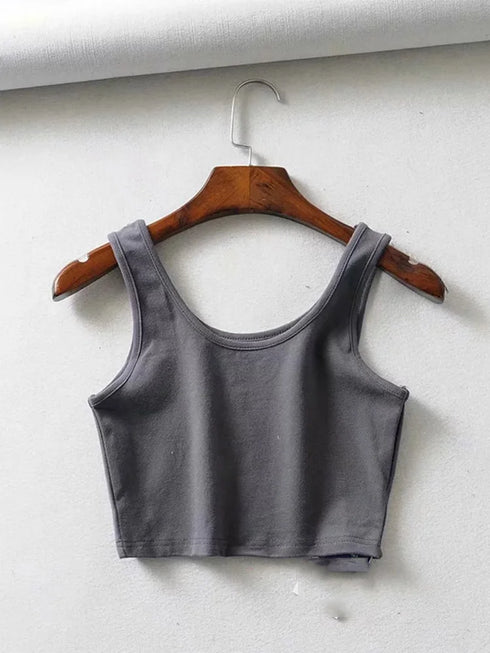Chic Sleeveless Summer Crop Top with U Collar