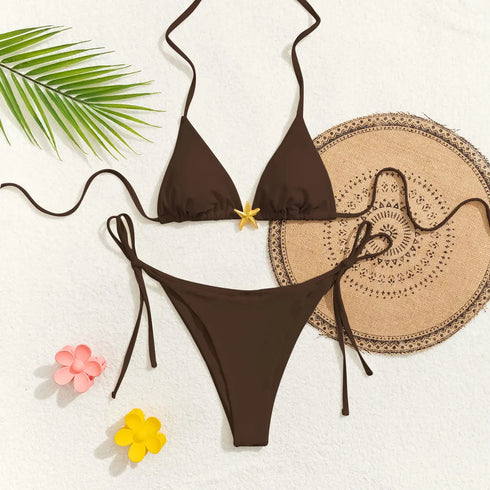 Floral Print Triangle Bikini Set with Brazilian Bottoms