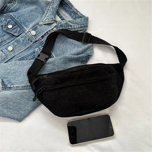 Corduroy Women Waist Bag Canvas Student Shoulder Crossbody Chest Bag Fanny Pack Fashion Phone Banana Female Bum Belt Bags