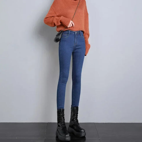 High Waist Thermal Jeans for Women - Warm Plush Denim