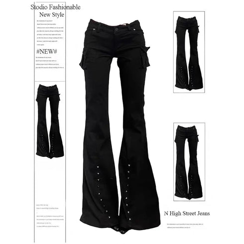 ZHIZOU Black Flare Trousers for Women