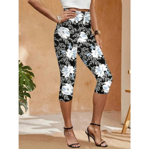 Plus Size Cropped Printed Trousers