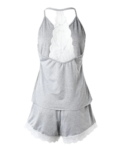 Women's Crochet Lace V-Neck Sleeveless Pyjama Set