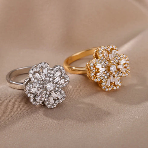 Four Clover Rotating Anxiety Ring - Adjustable Gold