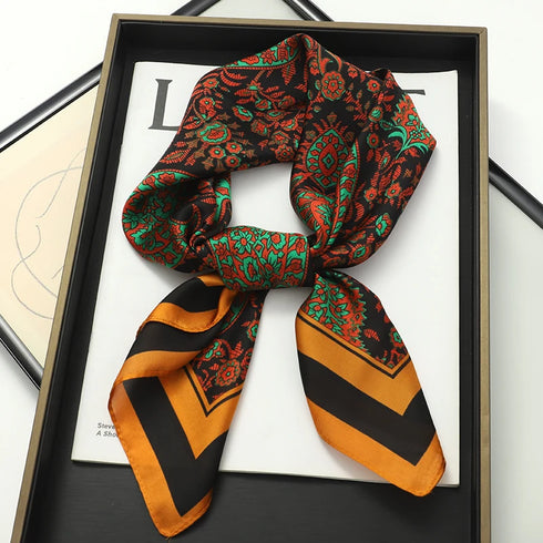 70x70cm Silk Satin Square Scarf with Print