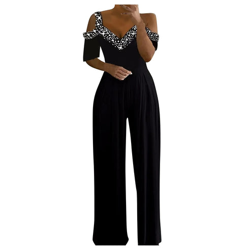 Summer Women's Loose Wide Leg Sequin Jumpsuit
