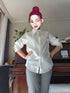 Elegant Satin Silk Blouse with Turn Down Collar