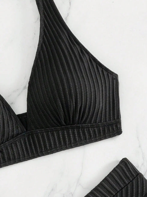 Black Lace-Up Bikini Set