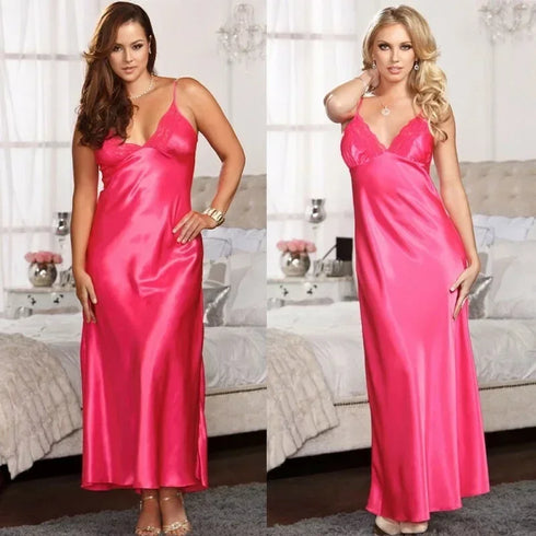 Elegant Spaghetti Strap Lace Satin Nightdress