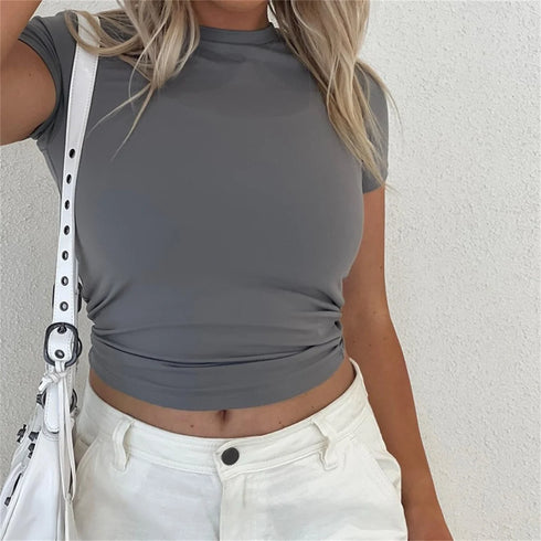 Slim Fit Short Sleeve T-Shirt for Women Casual Basic Crop Top Summer Fashion with O-Neck and Soft Blended Fabric