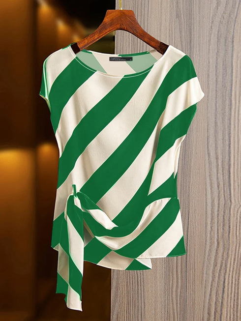 Korean Striped Short Sleeve Blouse for Women