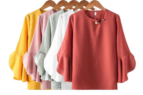 Ruffled Sleeve Chiffon Blouse for Women