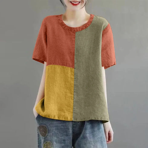 ZANZEA Women’s Patchwork Blouse - Short Sleeve Tunic