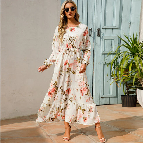 Summer Bohemian Maxi Dress with Long Sleeves