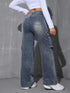Women's High Waist Cargo Denim Pants with Pockets