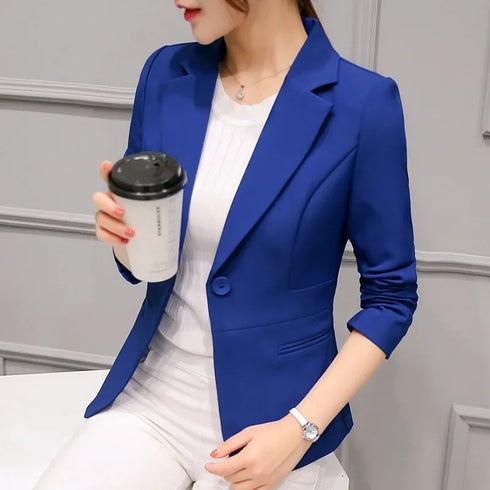 Black Women Blazer Slim Fit Office Work Jacket with Pockets
