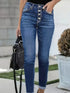 High Waist Blue Denim Jeans with Button Detail