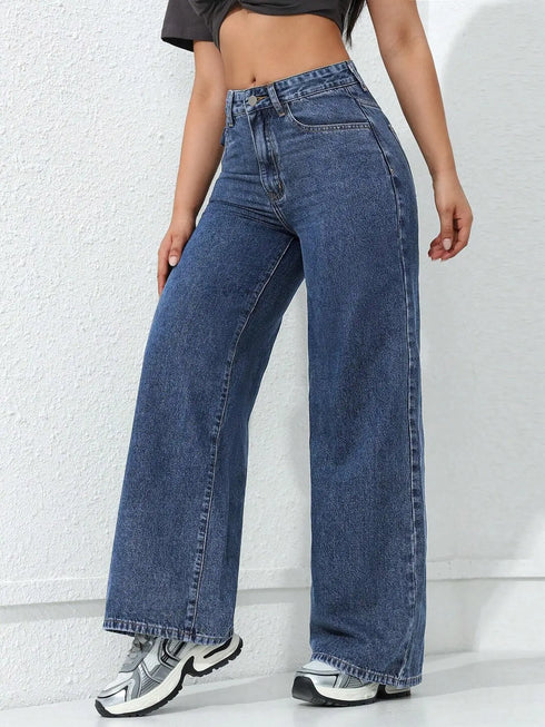 Wide Leg High Waist Denim Jeans for Women