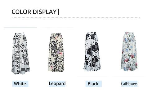 Plus Size Wide Leg Casual Trousers with Print Design