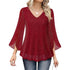 Plus Size V-Neck Casual Ruffle Edge 3/4 Sleeve Top
