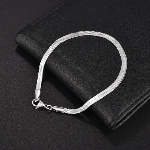 Stainless Steel Snake Chain Bracelet with Gold Charm