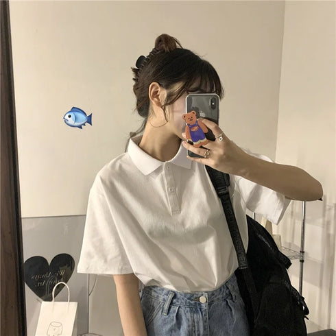 Summer T-shirt Mesh Ice Silk Breathable Short Sleeve Women's Shirt Collar Solid Color Polo Shirt Half Sleeve Women's Clothing