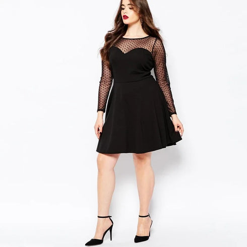 Plus Size Elegant A-line Dot Print Dress