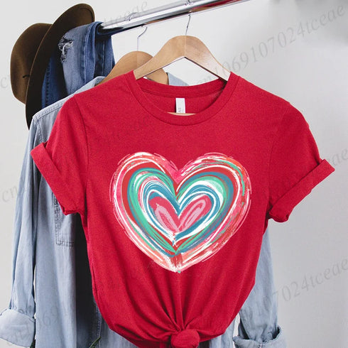 Oversized Brushstroke Heart Tee for Women