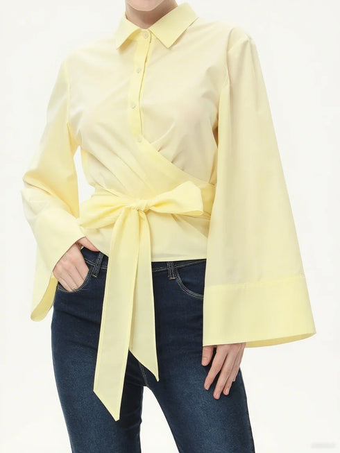 Long Sleeve Satin Feel Kimono Blouse for Women
