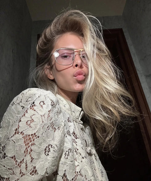 White Lace Hollow Out Blouse for Women