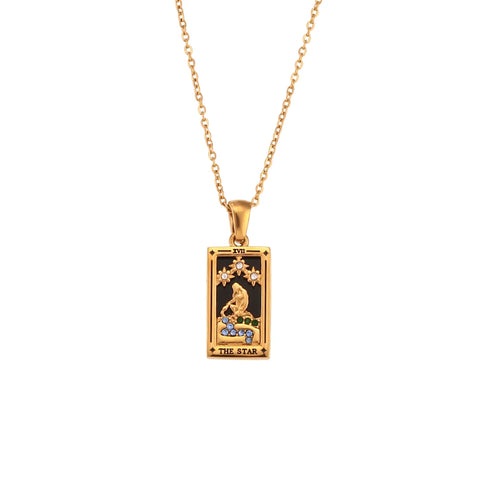 Tarnish Free Colourful Tarot Necklace with Celestial Design