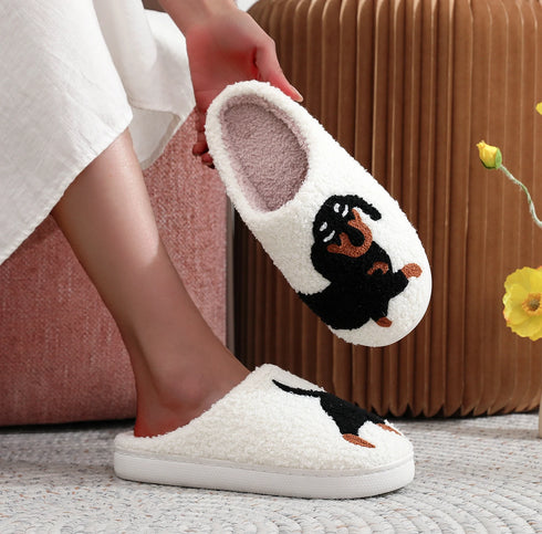 Dachshund Embroidery Furry Cotton Slippers
