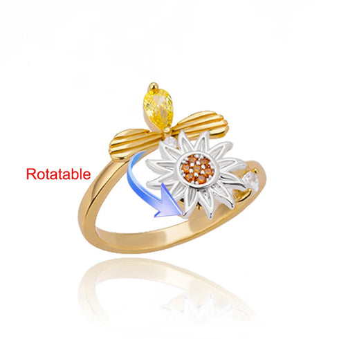 Four Clover Rotating Anxiety Ring - Adjustable Gold