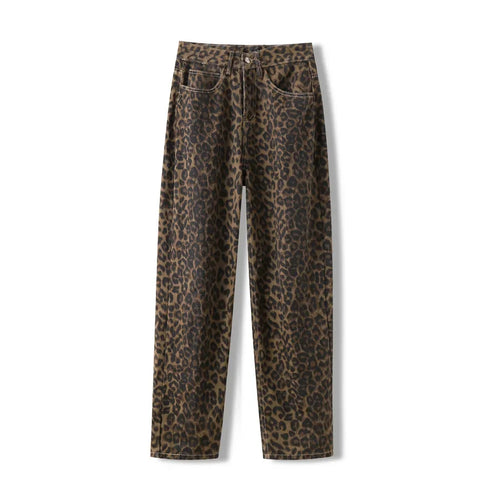 High Waisted Leopard Print Jeans for Women