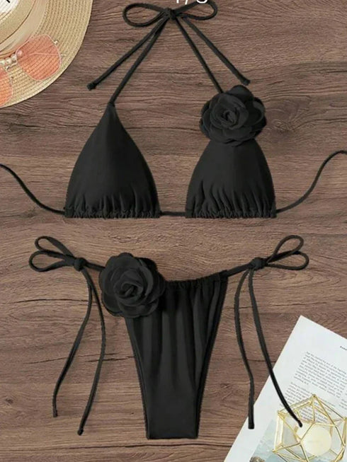 Floral Halter Strappy Bikini Set for Women