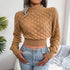 Hollow Out Long Sleeve Knitted Crop Top in Grey and Khaki