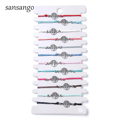 12Pcs Life Tree Charms Adjustable Bracelet Set