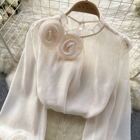 Ruffle Chiffon Blouse Summer Women Lantern Sleeve Fashion Slim Loose Vacation Ladies Y2K Casual Chic Tops