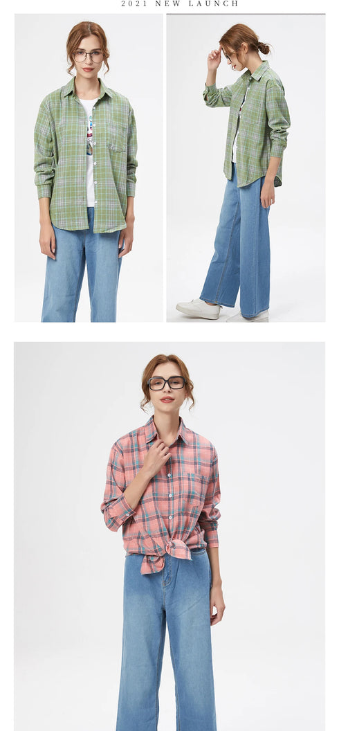 Loose Women's Plaid Shirt - Long Sleeve Casual Blouse