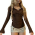 Y2K Slim Fit Brown Crop Top with Button Detail