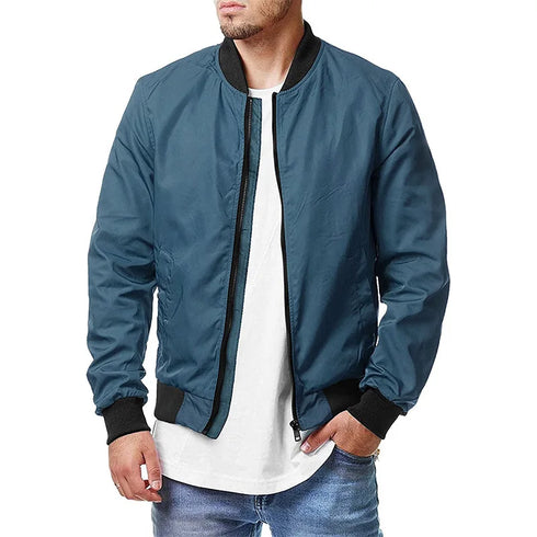Men's Solid Colour Bomber Jacket - Casual Slim Fit