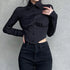 Zadily Long Sleeve Button-Up Crop Top in Black